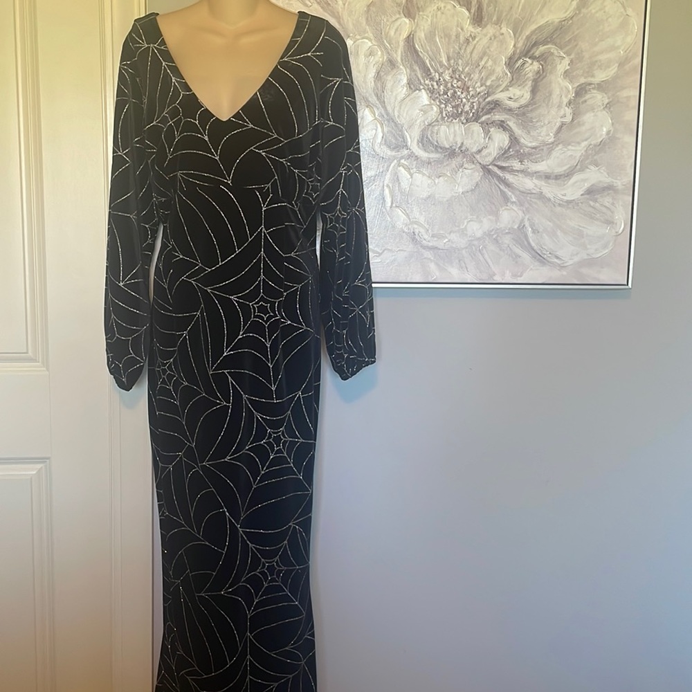 ModCloth Black Maxi Dress with Silver Web Print